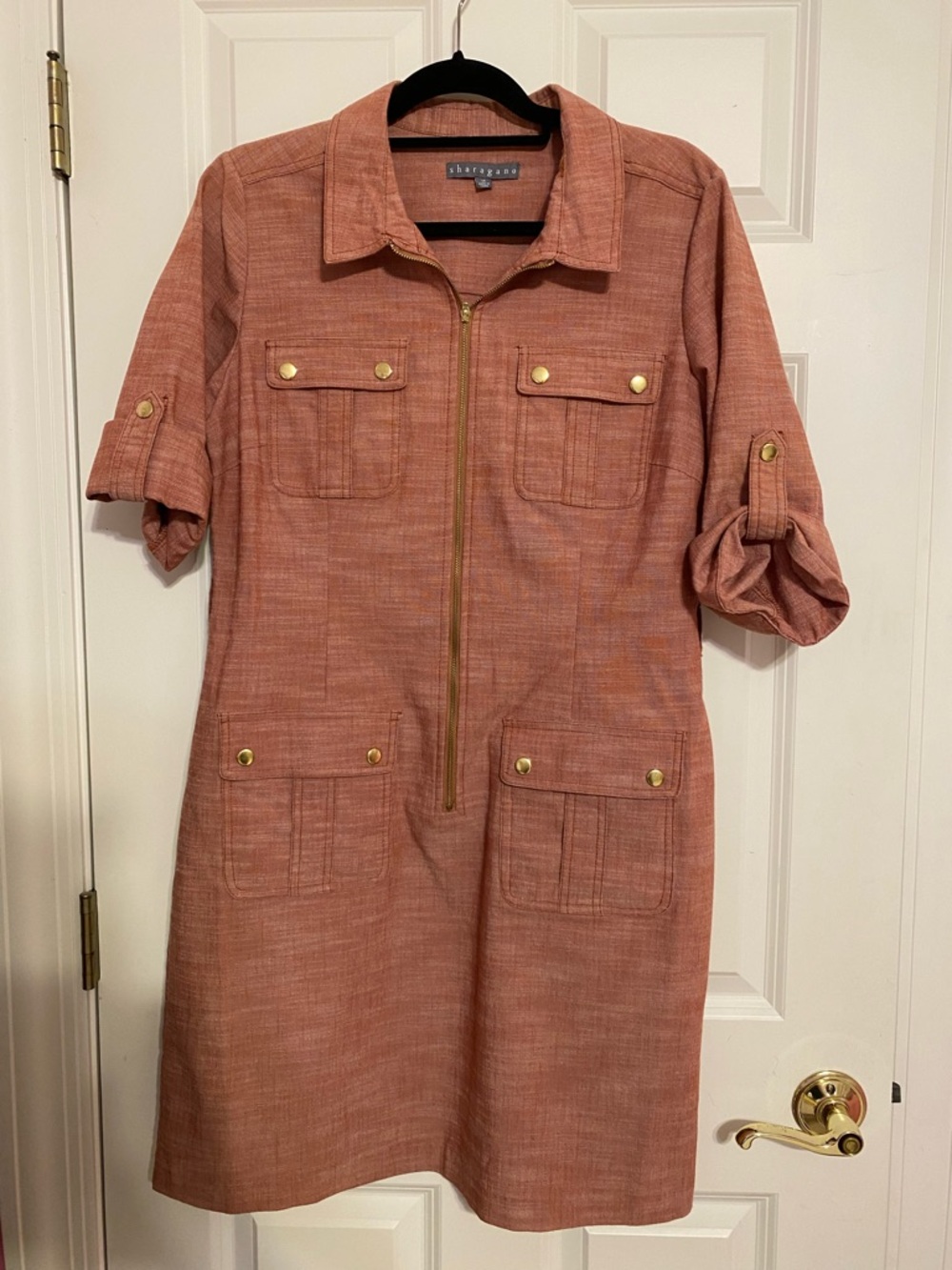 Sharango rust orange zip shirt dress, size 14